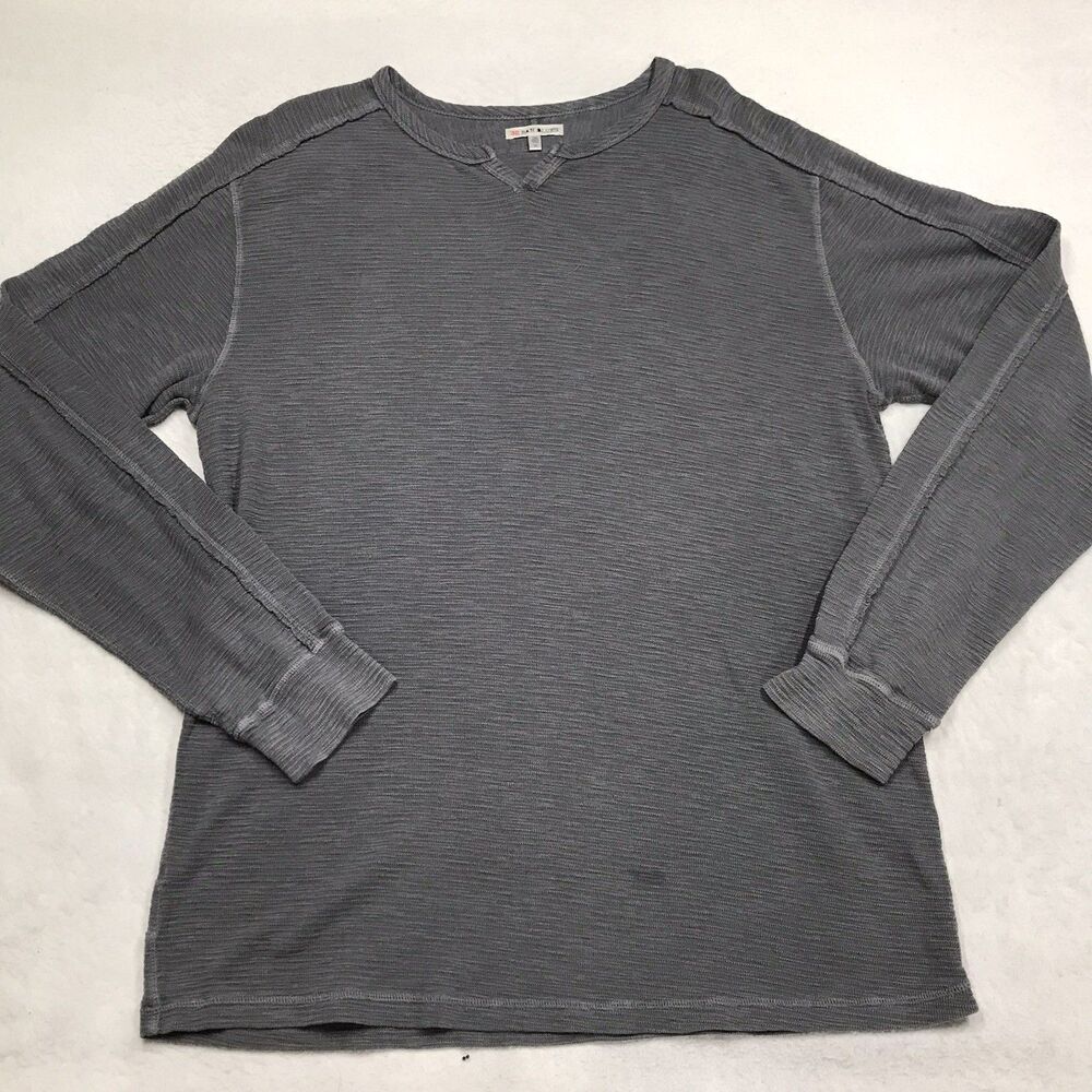 32 BAR BLUES Shirt Men XL Gray Waffle Notch Crew V Neck Base Layer